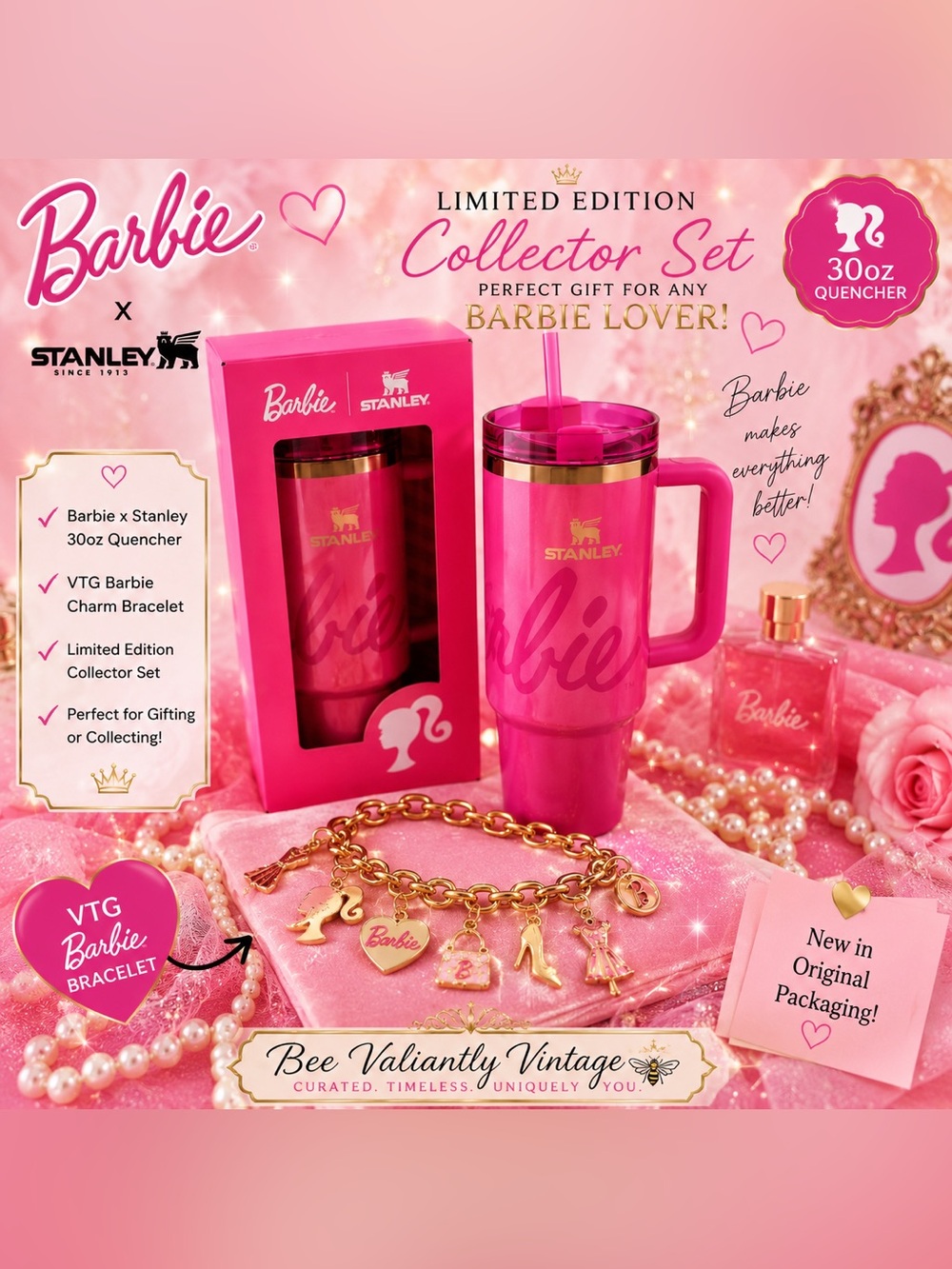 NWT 💖 Barbie x Stanley Icon 30oz Quencher Pink Limited Edition Tumbler Rare